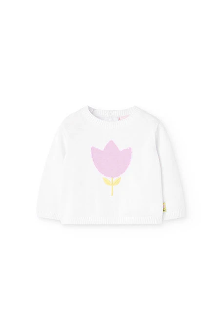 Conjunto de punto para bebé niña en color blanco y rosa con estampado