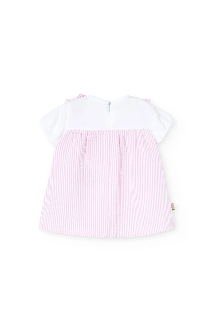 Vestito di popeline per neonata a righe rosa e bianco