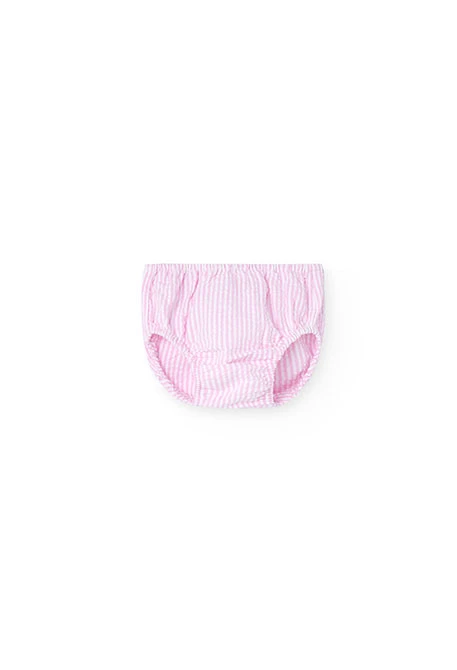 Mädchen-Babykleid aus gestreiftem Popeline in Rosa und Weiß