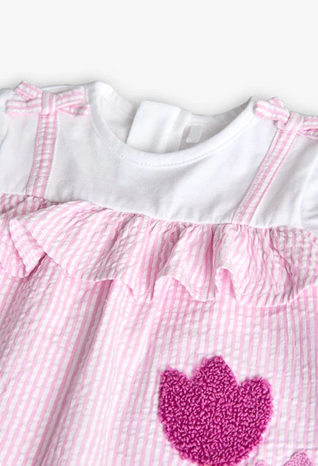 Mädchen-Babykleid aus gestreiftem Popeline in Rosa und Weiß