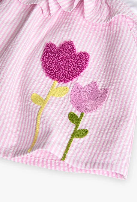 Mädchen-Babykleid aus gestreiftem Popeline in Rosa und Weiß