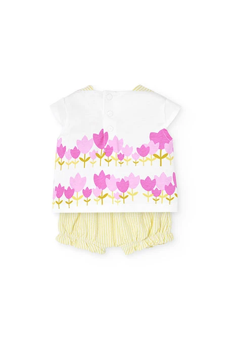 Conjunto de malha para bebé menina em branco com estampado de flores