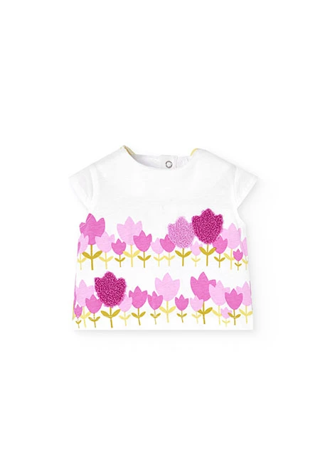 Conjunto de malha para bebé menina em branco com estampado de flores