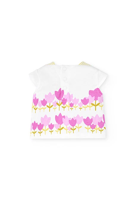 Conjunto de malha para bebé menina em branco com estampado de flores