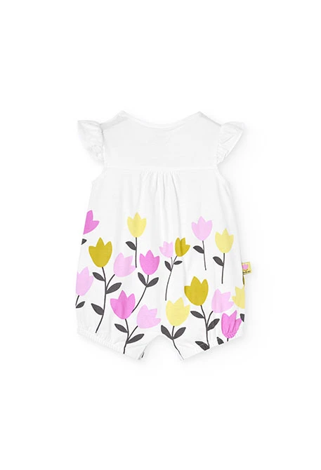 Macacão de malha para bebé menina com estampado de flores em branco