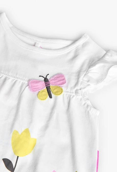 Macacão de malha para bebé menina com estampado de flores em branco