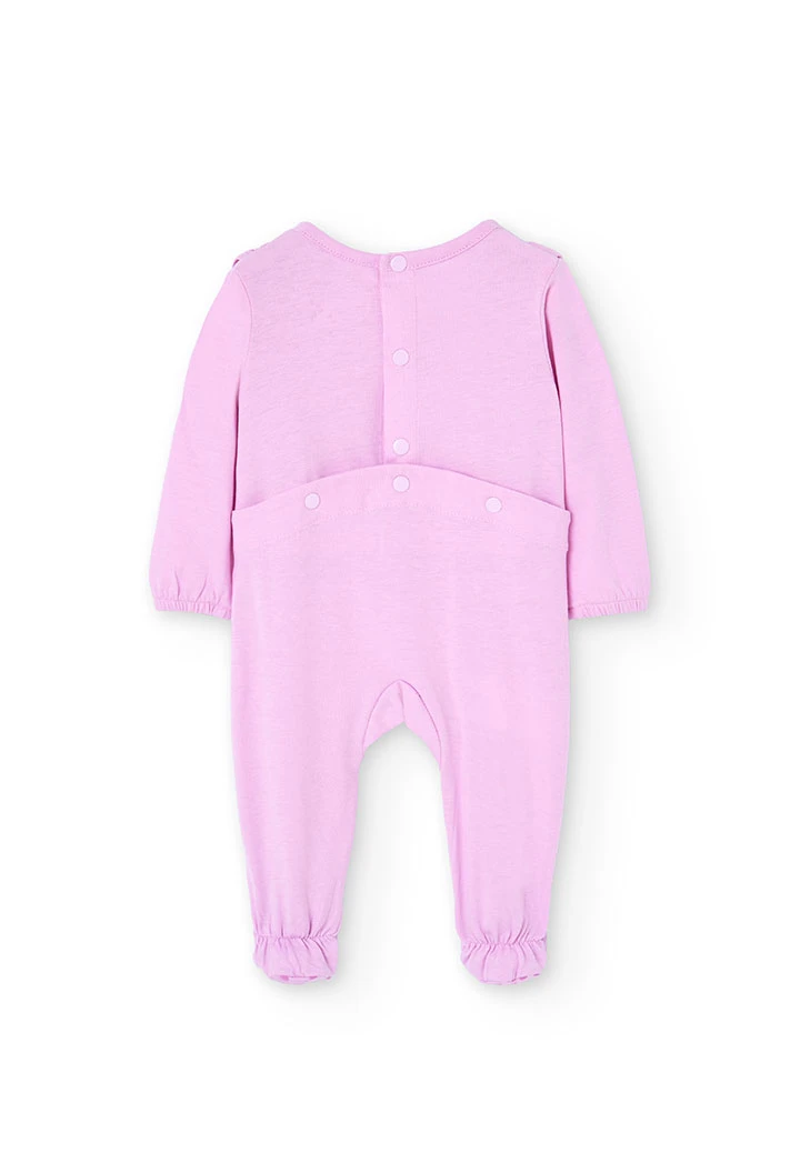 Pelele in maglia per neonata di colore rosa con stampa di farfalle e fiori.