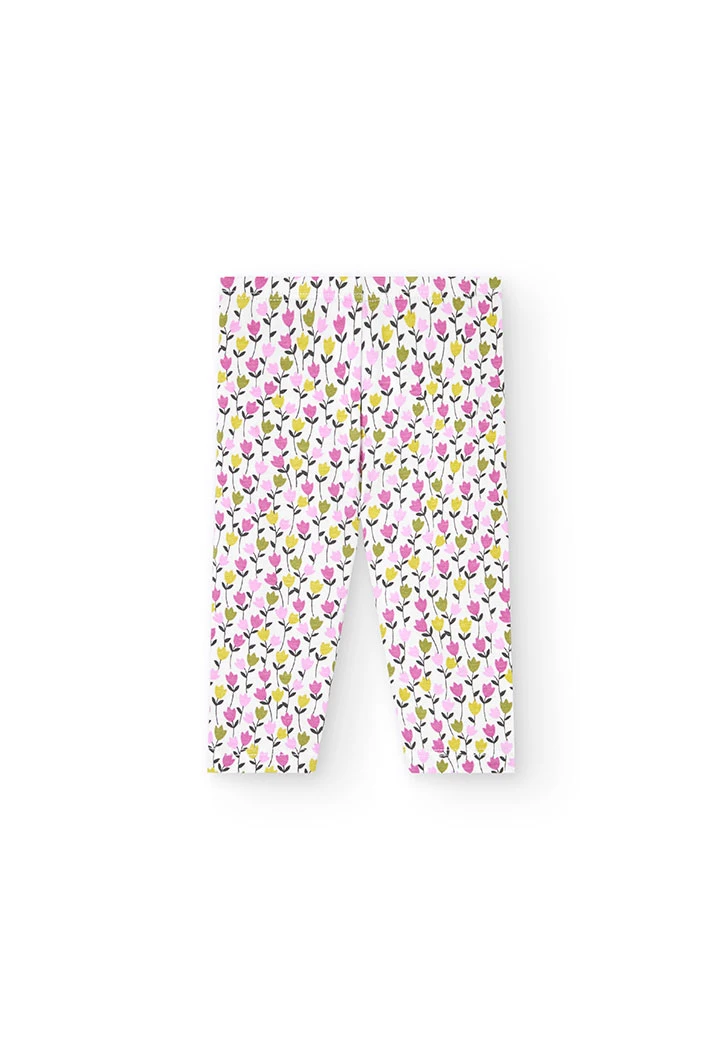 Completo di maglietta e pantalone a maglia per neonata in colore verde con stampa floreale.