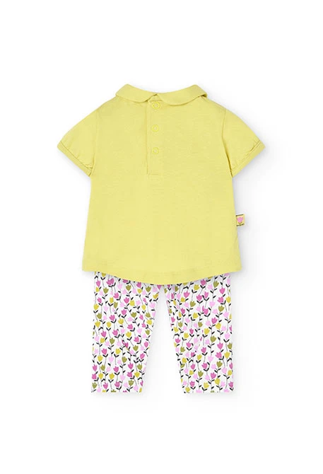 Conjunto de t-shirt e calças de malha para bebé menina em verde com estampado floral