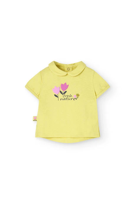 Conjunto de t-shirt e calças de malha para bebé menina em verde com estampado floral