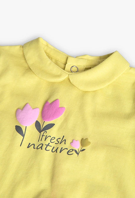 Conjunto de t-shirt e calças de malha para bebé menina em verde com estampado floral