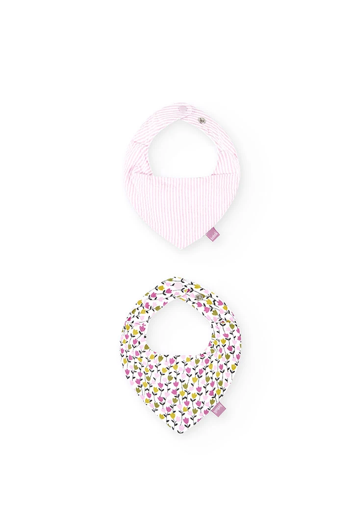 Set di bavaglini a fazzoletto in jersey per neonati unisex di colore rosa con stampa floreale.