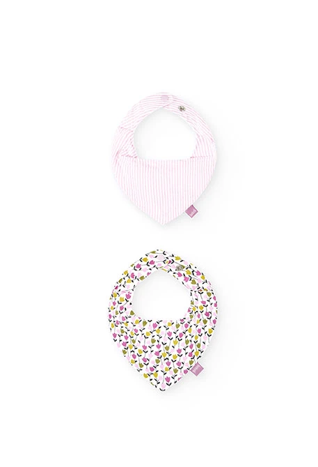 Set di bavaglini a fazzoletto in jersey per neonati unisex di colore rosa con stampa floreale.