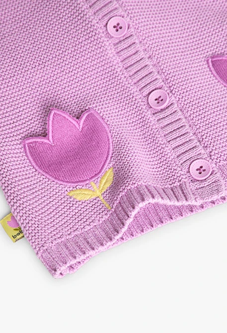 Casaco de tricô para bebé menina em cor-de-rosa