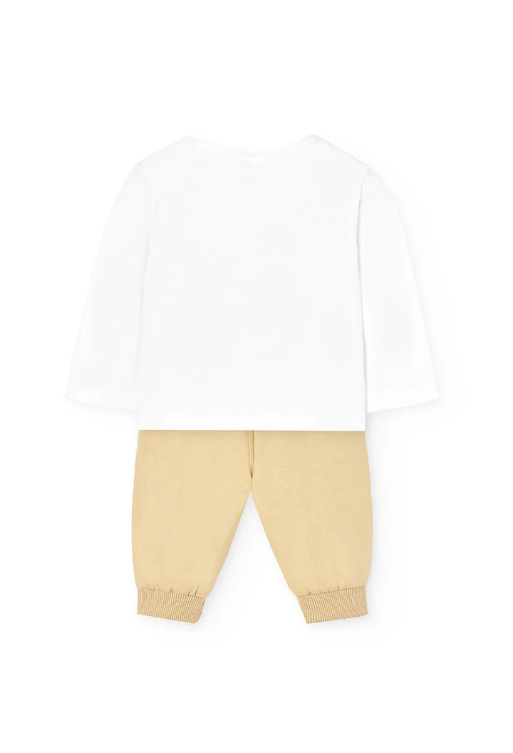 Completo lavorato a maglia per bambino in colore bianco con stampa di ippopotamo.