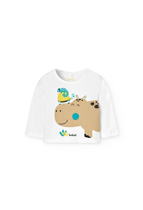 Baby boy knitted set in white with hippo print.