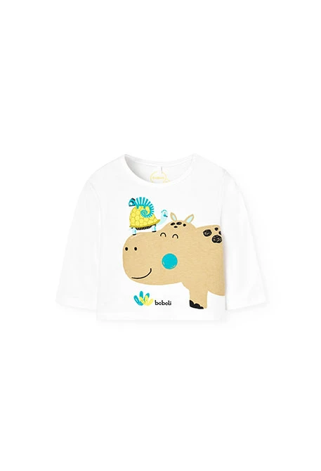 Baby boy knitted set in white with hippo print.