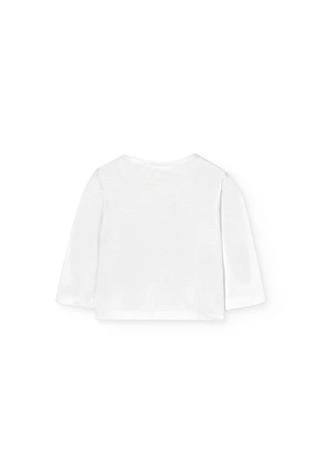 Completo lavorato a maglia per bambino in colore bianco con stampa di ippopotamo.