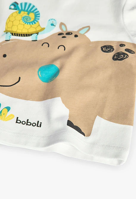 Baby boy knitted set in white with hippo print.