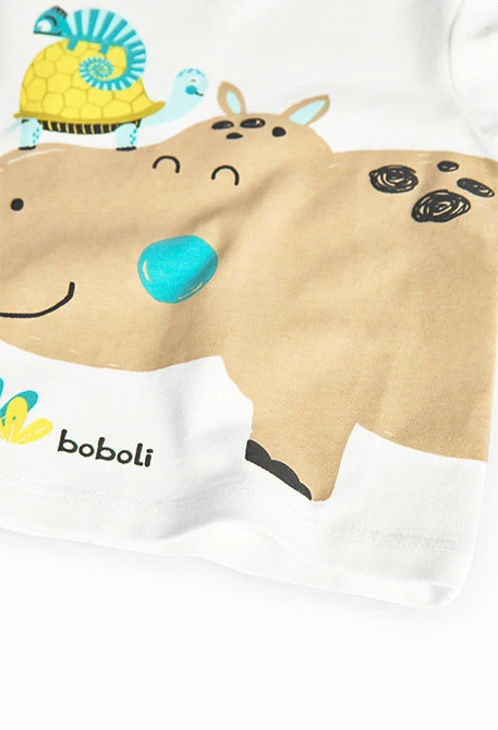 Baby boy knitted set in white with hippo print.