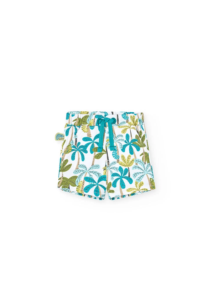 Completo di t-shirt e pantaloncini in maglia per bambino neonato di colore verde.