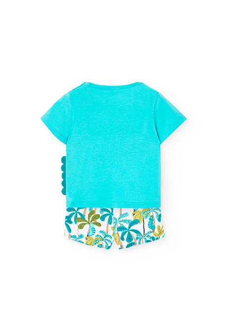 Knitted T-shirt and shorts set for baby boy in green colour