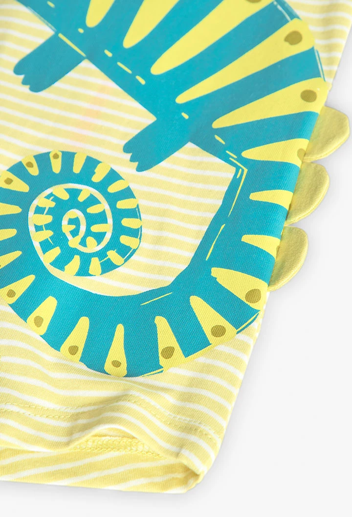 Baby boy knit romper in yellow with chameleon print