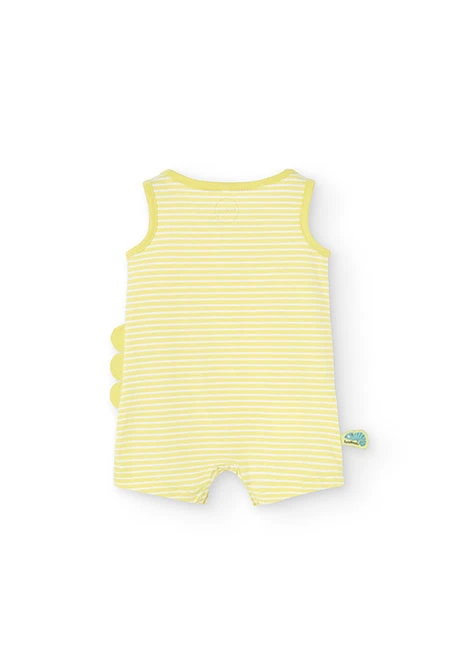 Grenouillère en tricot pour bébé garçon de couleur jaune avec motif caméléon.