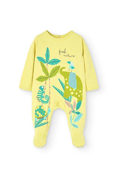 Combinaison en tricot pour bébé garçon de couleur verte.