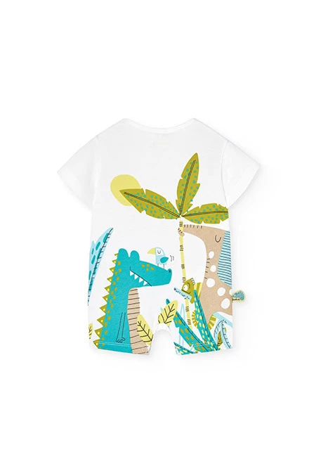 Combinaison courte en tricot pour bébé garçon de couleur blanche avec imprimé jungle time.