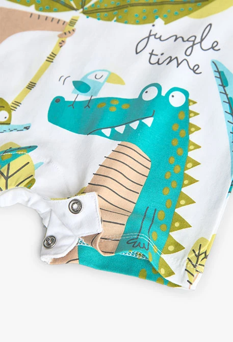Combinaison courte en tricot pour bébé garçon de couleur blanche avec imprimé jungle time.