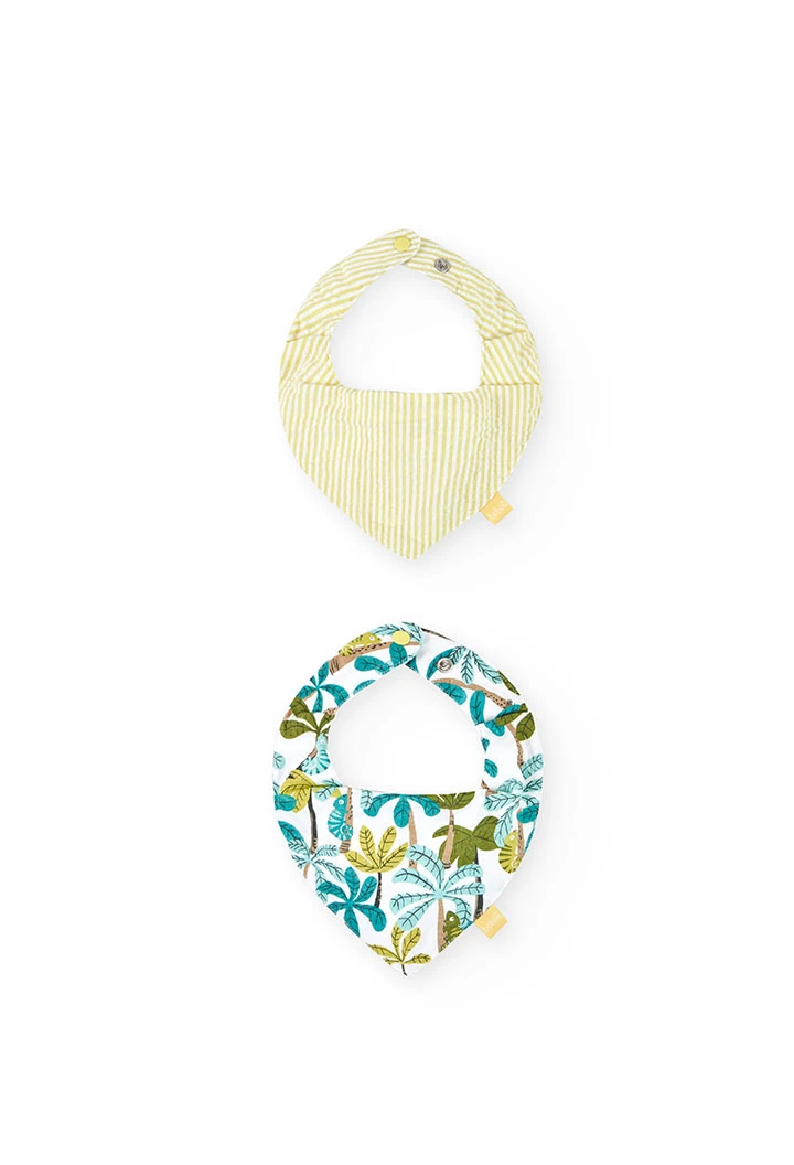 Confezione di 2 bavaglini a triangolo in maglia per bebé di colore giallo con motivo vegetale