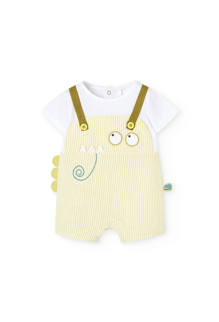 Poplin romper for baby boy striped in yellow colour