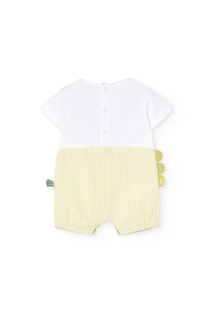 Poplin romper for baby boy striped in yellow colour