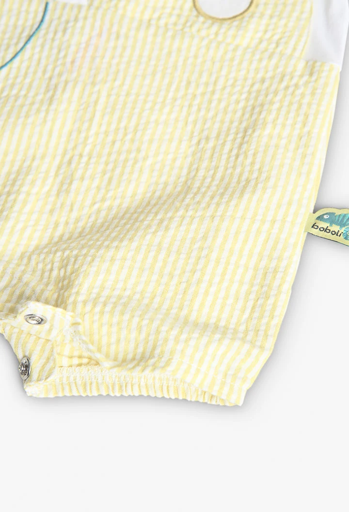 Pagliaccetto in popeline per neonato a righe di colore giallo.