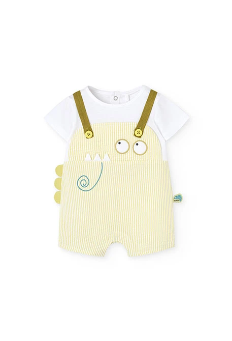 Babygrow de popelina para bebé menino listado em cor amarela