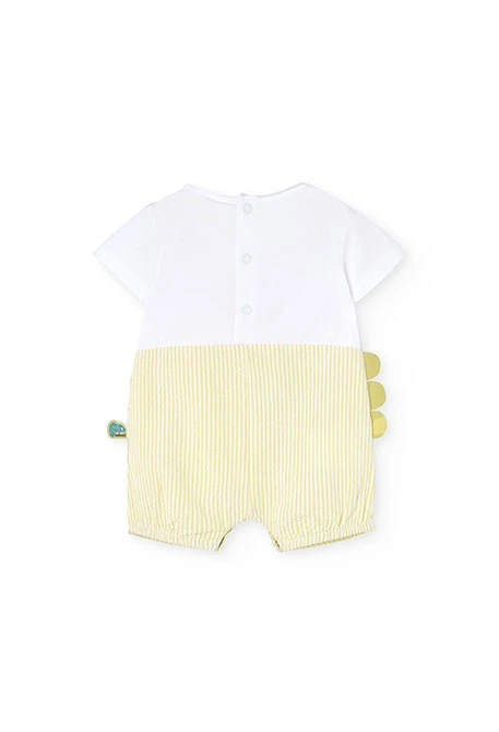 Poplin romper for baby boy striped in yellow colour