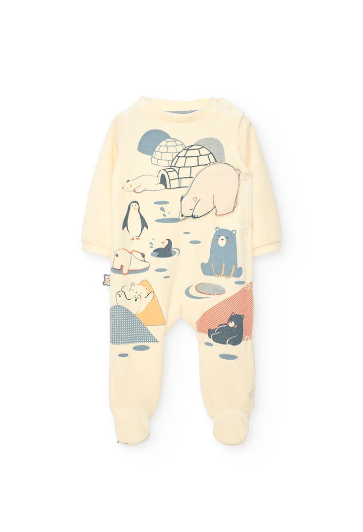 Pagliaccetto per neonato in ciniglia grezza con animali