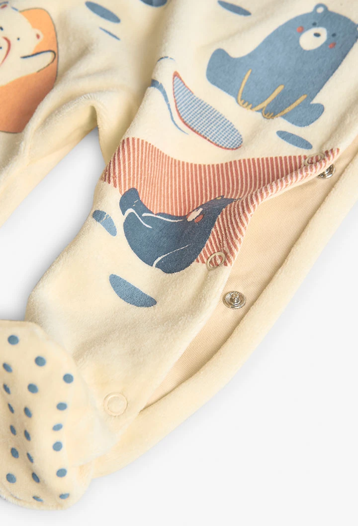 Pagliaccetto per neonato in ciniglia grezza con animali