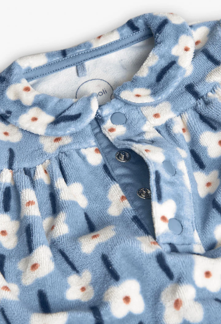 Blue floral knitted baby sleepsuit