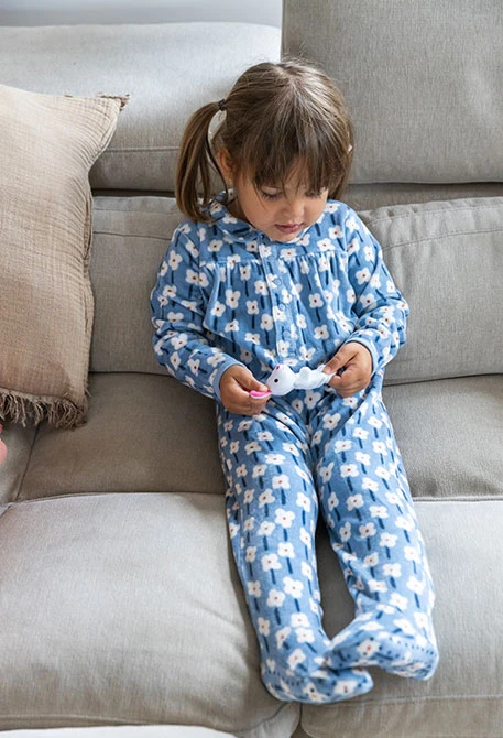 Blue floral knitted baby sleepsuit