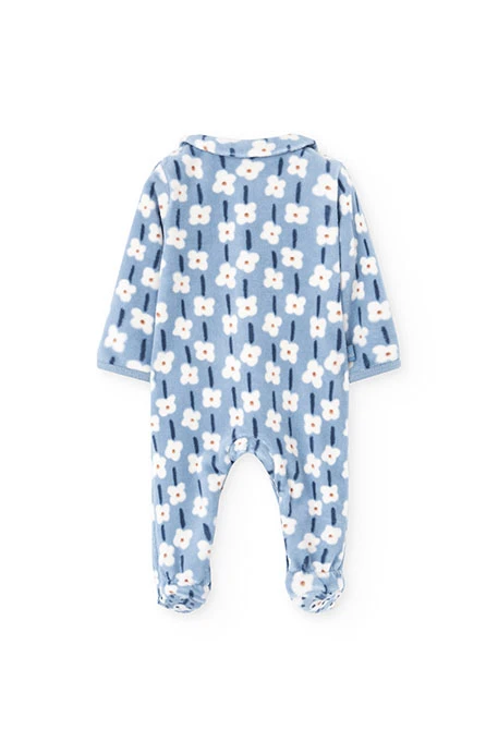 Grenouillère en tricot bleu à fleurs pour bébé