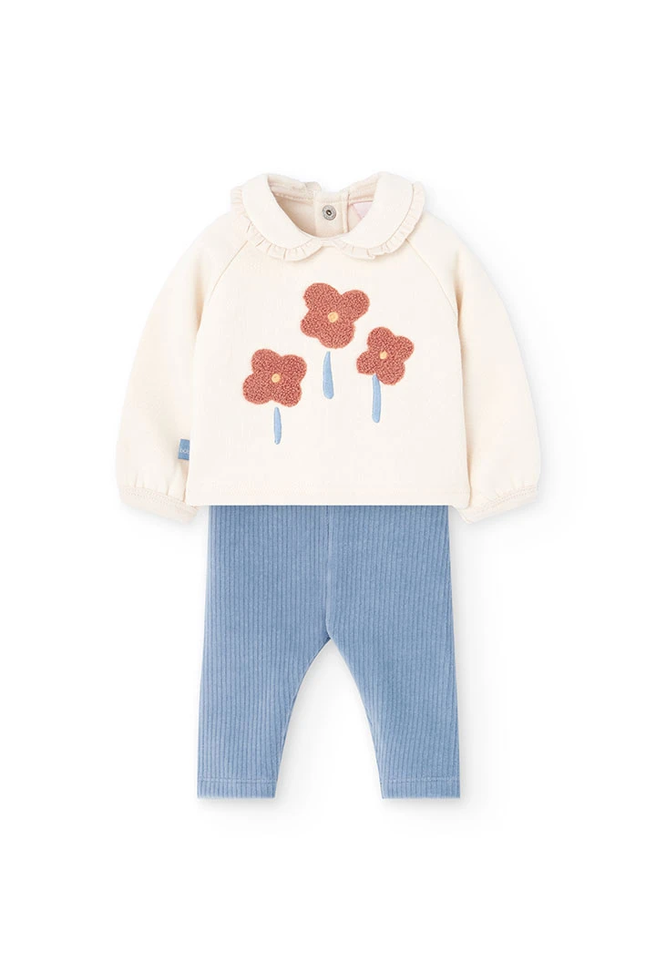 Babyset aus ungebleichtem Strick mit Blumen