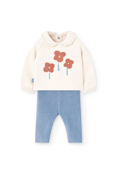 Ensemble bébé en tricot écru avec fleurs