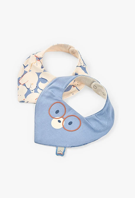 Babero bebé de punto con animales en gris