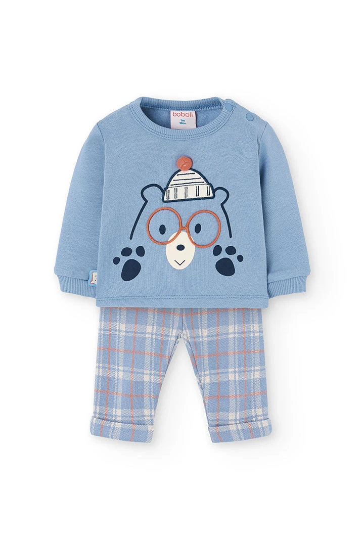 Grey knitted baby set with animal checks