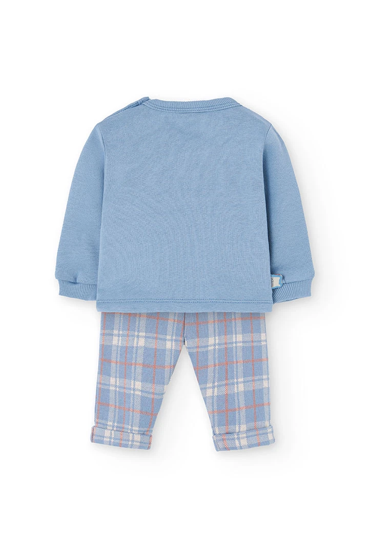 Grey knitted baby set with animal checks