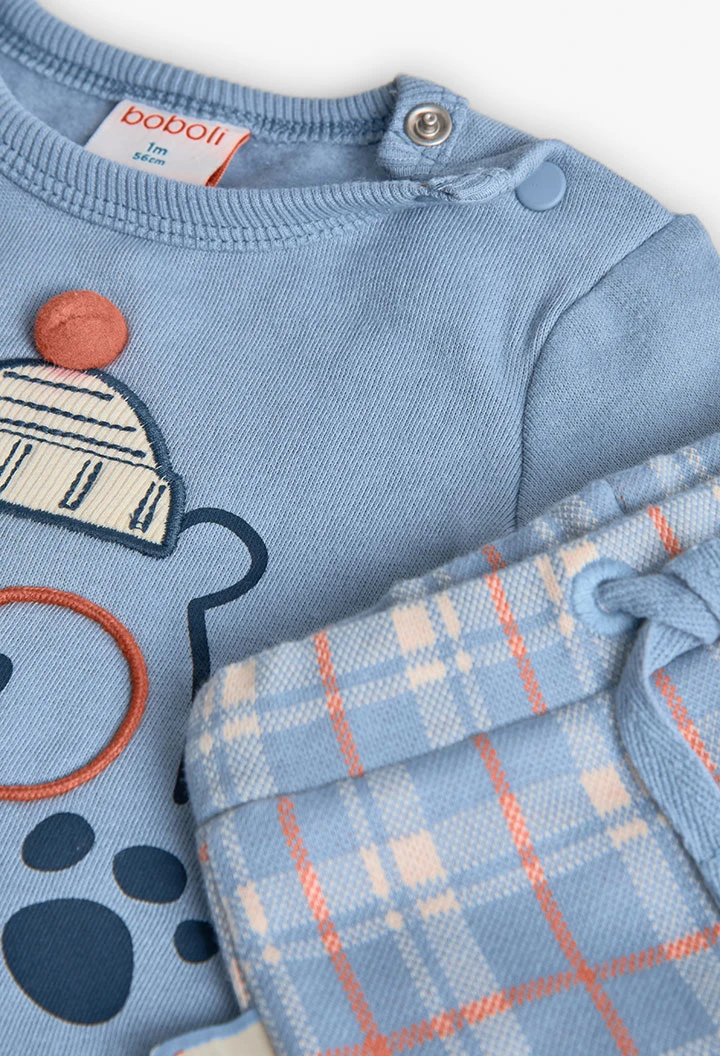 Completo neonato a maglia grigio con animali e quadretti