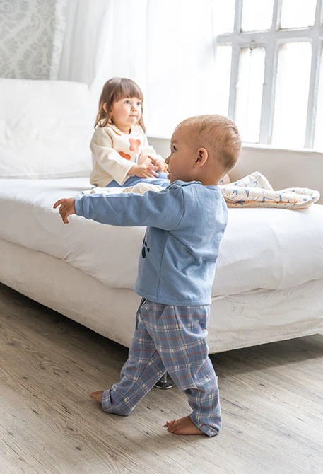 Grey knitted baby set with animal checks