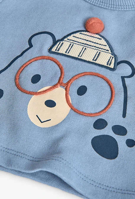 Completo neonato a maglia grigio con animali e quadretti